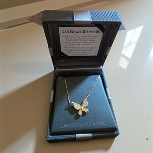 10k Gold  Lab Grown Diamond Butterfly Pendant Necklace